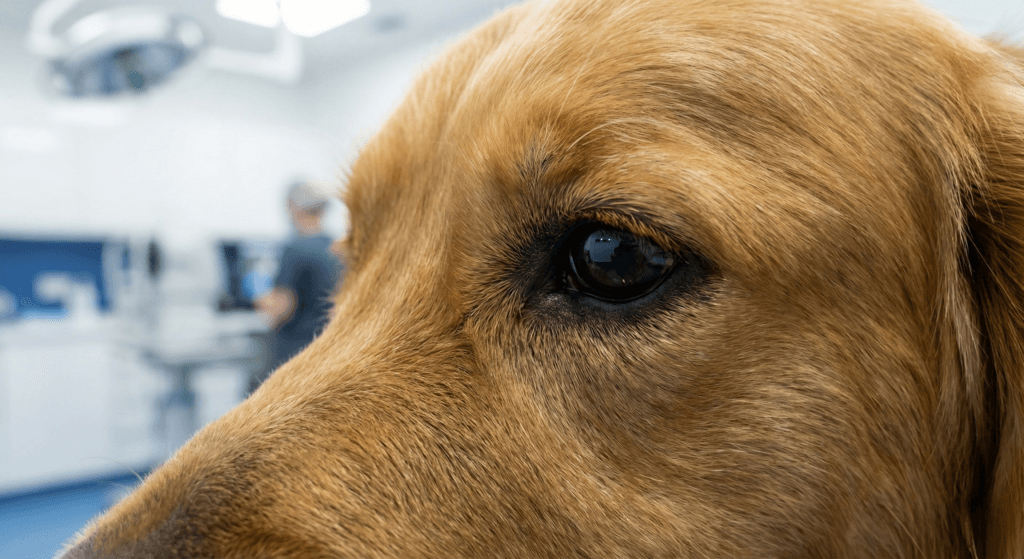 강아지 백내장 수술 비용 성공 후, 맑아진 눈으로 세상을 바라보는 골든 리트리버의 모습