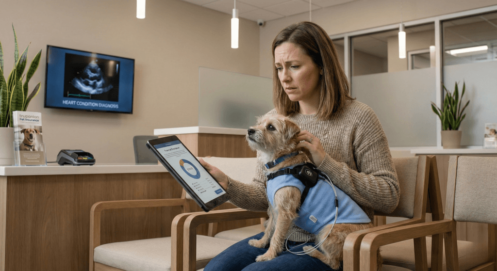 2026년 반려견 심장 수술 비용과 이첨판폐쇄부전증(MMVD) 치료비 부담에 대해 고민하는 보호자와 반려견의 모습