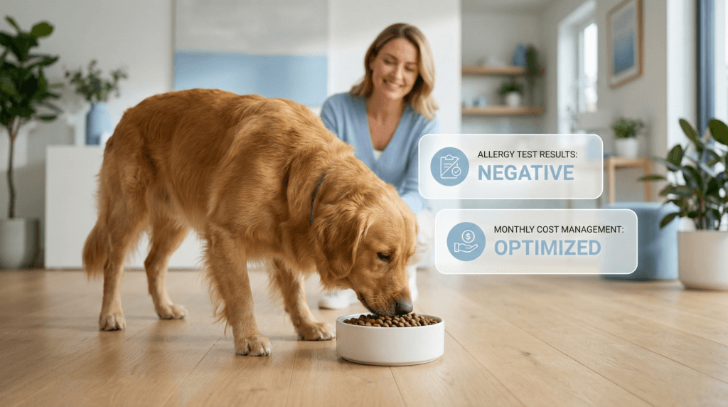 강아지 알러지 검사 비용 절감 및 관리를 위해 가수분해 사료를 먹는 반려견과 알러지 치료 비용 비교 차트